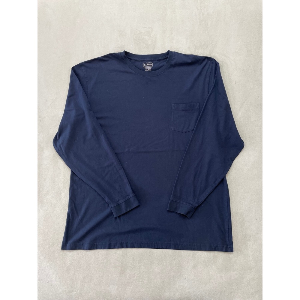 LL Bean Long Sleeve Pocket T-Shirt Navy Blue XXL Tall 100% Cotton 240602